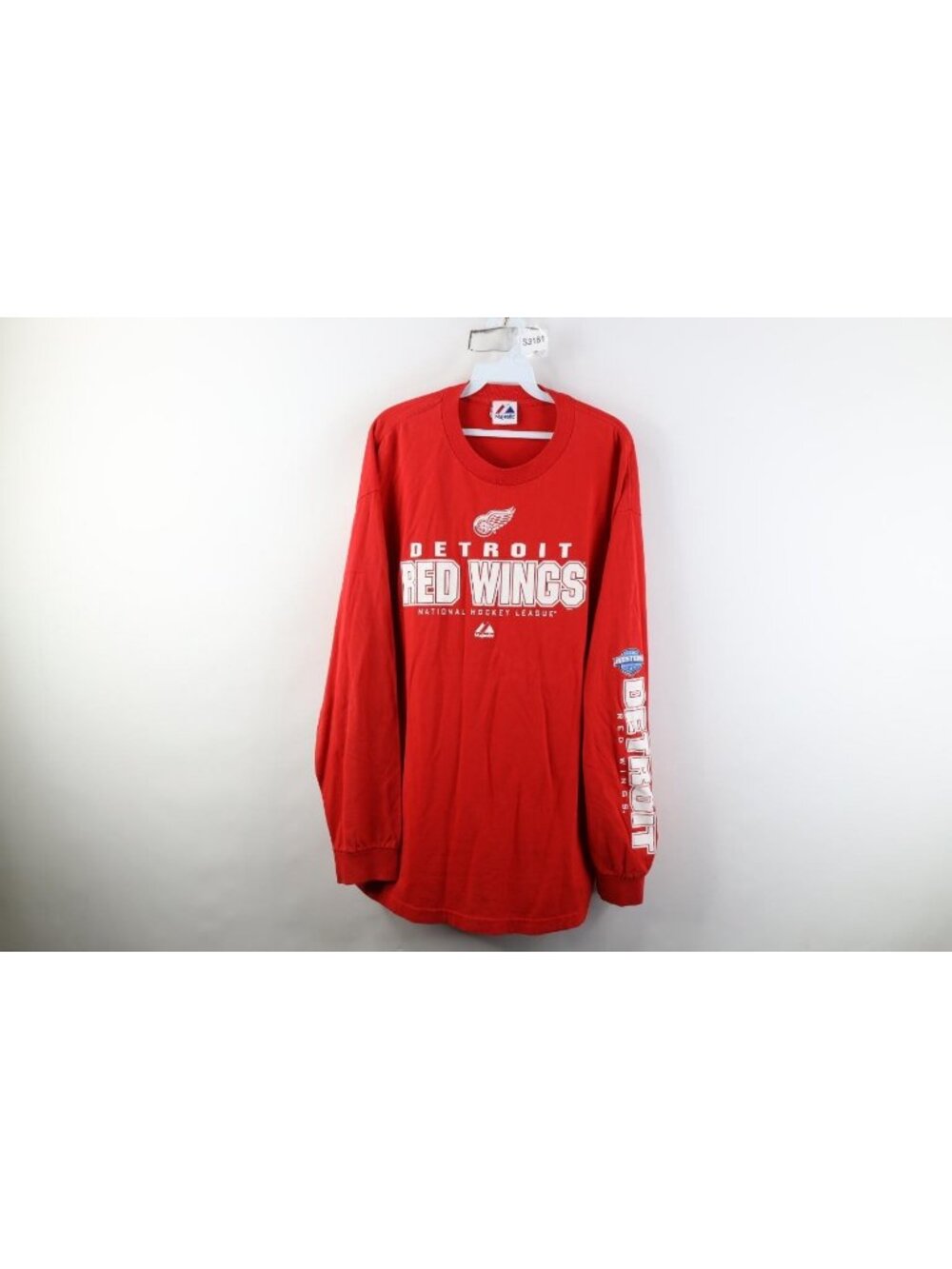 Vtg Majestic Mens Large Detroit Red Wings Hockey Long Sleeve T-Shirt Red Cotton